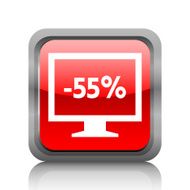Computer Monitor icon on a square button - RubyRedSeries N136
