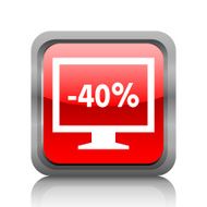 Computer Monitor icon on a square button - RubyRedSeries N139