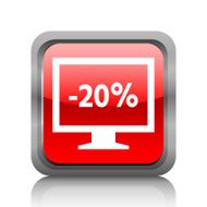 Computer Monitor icon on a square button - RubyRedSeries N143