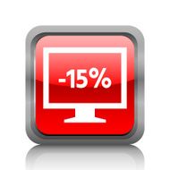Computer Monitor icon on a square button - RubyRedSeries N144