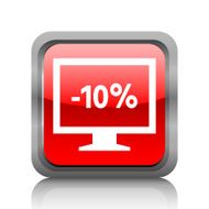 Computer Monitor icon on a square button - RubyRedSeries N145