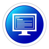 Computer Monitor icon on a round button - StickerSeries N66