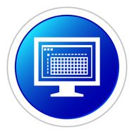 Computer Monitor icon on a round button - StickerSeries N71