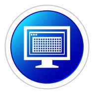Computer Monitor icon on a round button - StickerSeries N72
