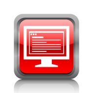 Computer Monitor icon on a square button - RubyRedSeries N154