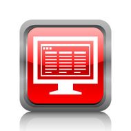 Computer Monitor icon on a square button - RubyRedSeries N156