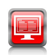 Computer Monitor icon on a square button - RubyRedSeries N157