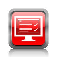 Computer Monitor icon on a square button - RubyRedSeries N166