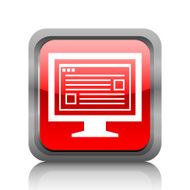 Computer Monitor icon on a square button - RubyRedSeries N167