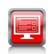 Computer Monitor icon on a square button - RubyRedSeries N174