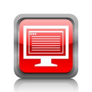 Computer Monitor icon on a square button - RubyRedSeries N182