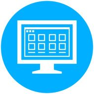 Computer Monitor icon on a round button - RoundSeries N182