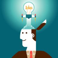 Businessman Launching Bright Idea Rocket From Head