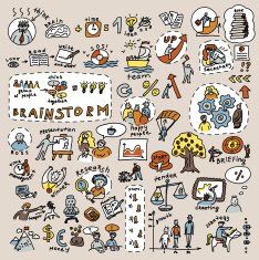 Doodles creative and business color icons