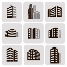 Buildings vector web sticker icons set