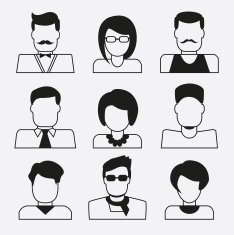 Set of user icons Linear avatars women and men