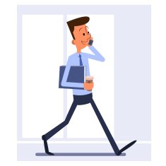 Businessman walking and talking on the phone