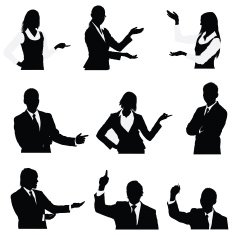 Waist up business people presenting