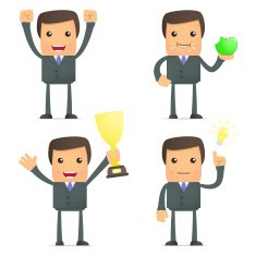 funny cartoon businessman celebrates victory