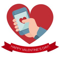 Hand holding mobile phone with heart icon