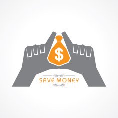 Save money concept - hands protecting bag of vector illustration