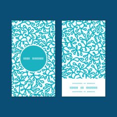 Vector abstract underwater plants vertical round frame pattern business cards