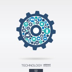Technology color icons in cogwheel shape abstract background vector illustration