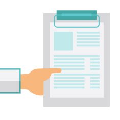 Hand holding clipboard with blank sheet of paper