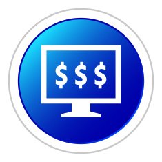 Computer Monitor icon on a round button - StickerSeries N37