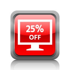 Computer Monitor icon on a square button - RubyRedSeries N49