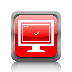 Computer Monitor icon on a square button - RubyRedSeries N68