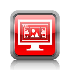 Computer Monitor icon on a square button - RubyRedSeries N75