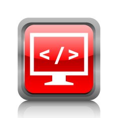 Computer Monitor icon on a square button - RubyRedSeries N89