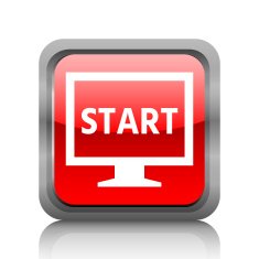 Computer Monitor icon on a square button - RubyRedSeries N108