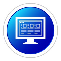 Computer Monitor icon on a round button - StickerSeries N83