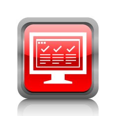 Computer Monitor icon on a square button - RubyRedSeries N163