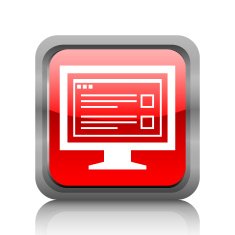 Computer Monitor icon on a square button - RubyRedSeries N174