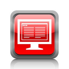 Computer Monitor icon on a square button - RubyRedSeries N181