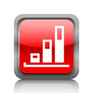 Bar Graph icon on a square button - RubyRedSeries N34