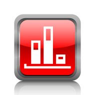 Bar Graph icon on a square button - RubyRedSeries N35