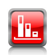 Bar Graph icon on a square button - RubyRedSeries N36
