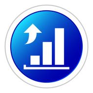Bar Graph icon on a round button - StickerSeries N15