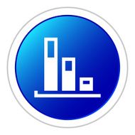 Bar Graph icon on a round button - StickerSeries N36