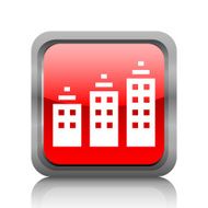 Apartment Building icon on a square button - RubyRed Series