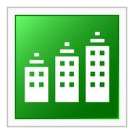 Apartment Building icon on a square button - Flat Series