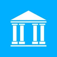 Bank icon on a blue background