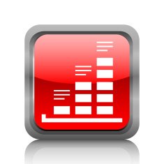 Bar Graph icon on a square button - RubyRedSeries N10