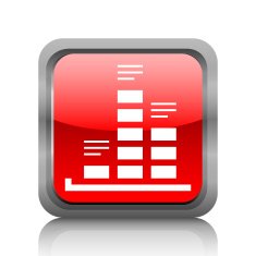 Bar Graph icon on a square button - RubyRedSeries N14