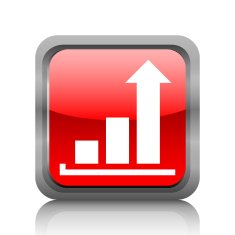 Bar Graph icon on a square button - RubyRedSeries N21
