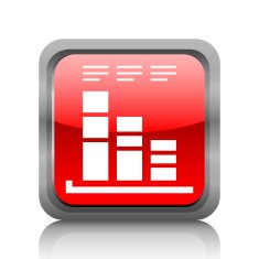 Bar Graph icon on a square button - RubyRedSeries N27